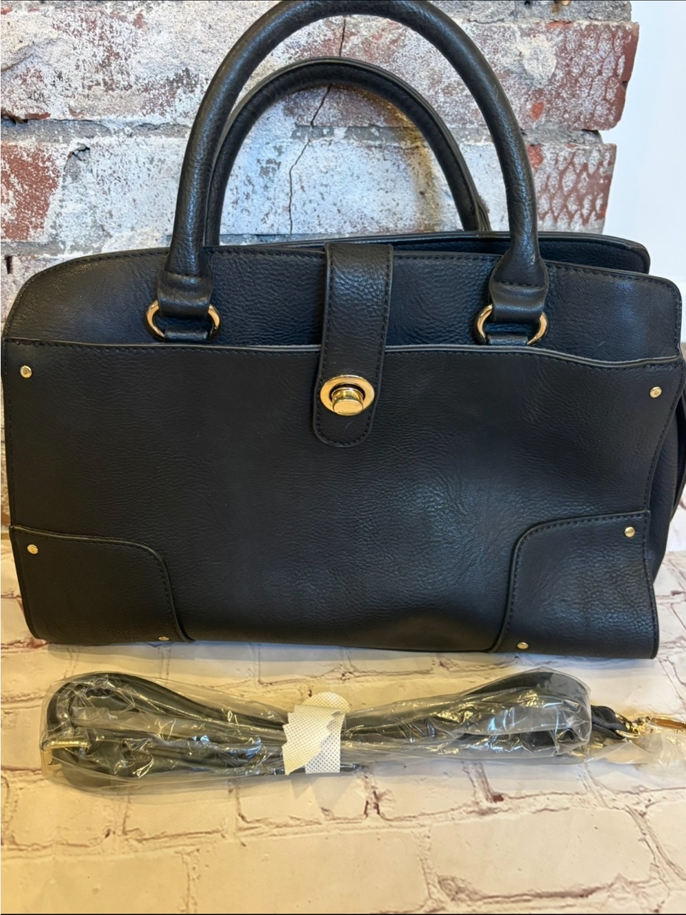 JustFab Black Satchel with Gold Hardware